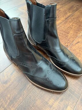 Black Leather Chelsea Wingtip Boots